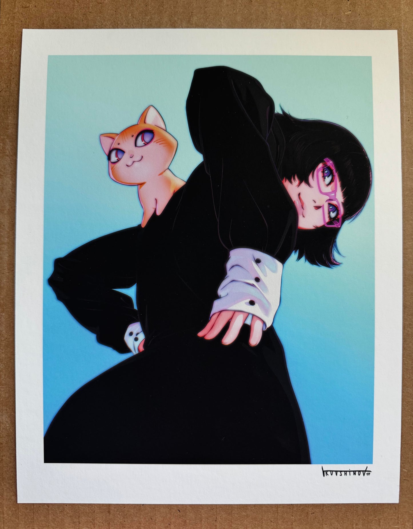 A photo of the final printed version of Ikya Kuvshinov's Potato & Lisa giclee art print. Published by Plush Art Club x イリヤ・クブシノブ