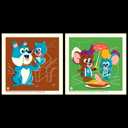 From Tom & Jerry cartoon series: Spike and Tyke and Jerry and Nibbles art print set by Dave Perillo. Officially-licensed by Warner Bros. / Hanna-Barbera and published by Plush Art Club.
