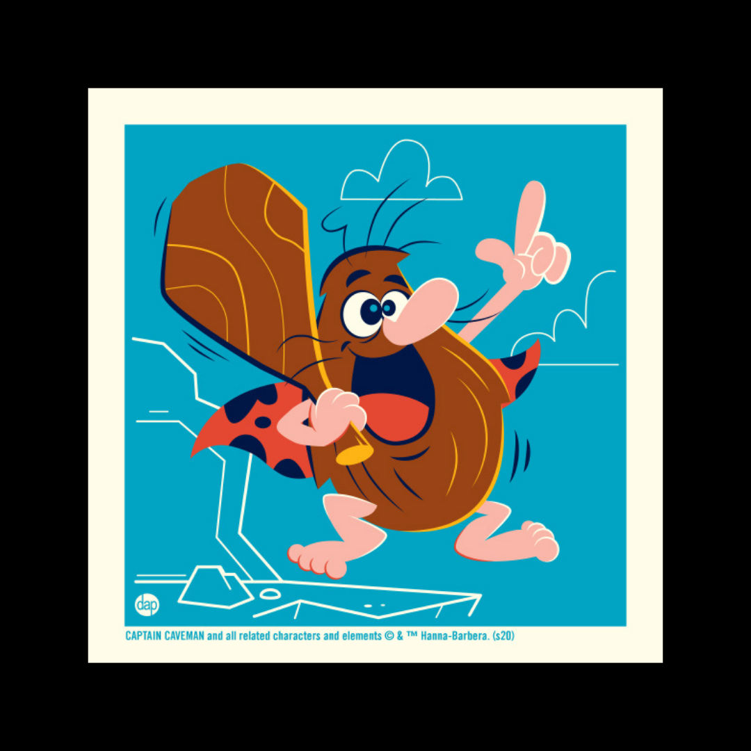 Hanna-Barbera's The Flintstone Kids limited-edition screenprint art featuring Captain Caveman. Artwork by Dave Perillo and published by Plush Art Club. Officially licensed by Warner Bros.