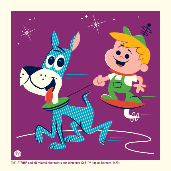 Hanna-Barbera's The Jetsons limited-edition screenprint art featuring Elroy Jetson and Astro. Jetson. Artwork by Dave Perillo and published by Plush Art Club. Officially licensed by Warner Bros.