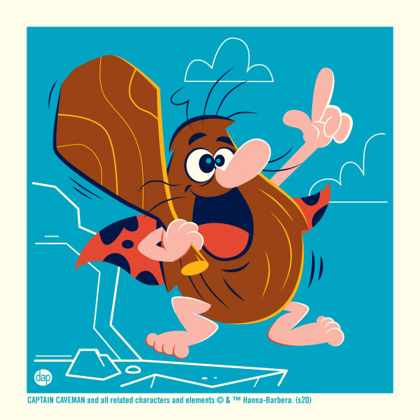 Hanna-Barbera's The Flintstone Kids limited-edition screenprint art featuring Captain Caveman. Artwork by Dave Perillo and published by Plush Art Club. Officially licensed by Warner Bros.