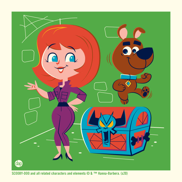 Scrappy-Doo and Daphne in a jumpsuit from The 13 Ghosts of Scooby-Doo animated television series from Hanna-Barbera. Artwork by Dave Perillo. Officially-licensed by Warner Bros. / Hanna-Barbera and published by Plush Art Club.